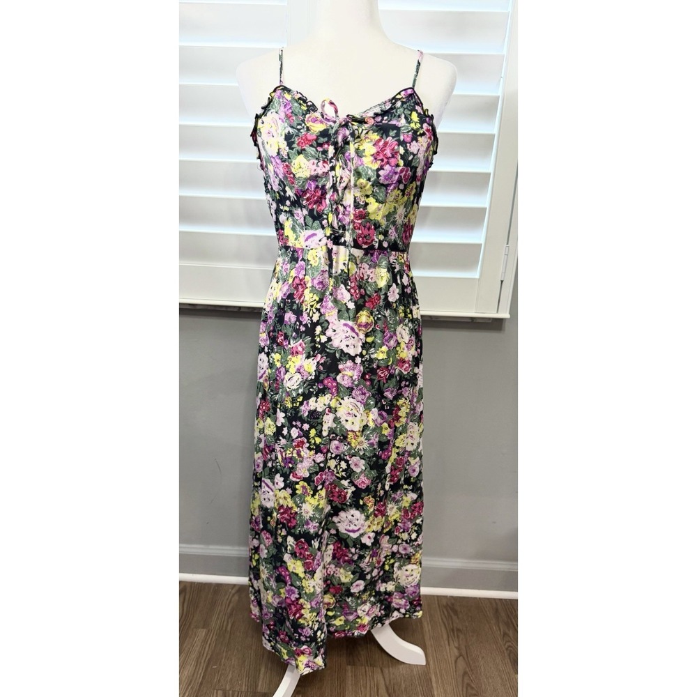Wild Fable M Dress Sleeveless Floral MIDI Maxi Adjustable Straps Yellow Purple